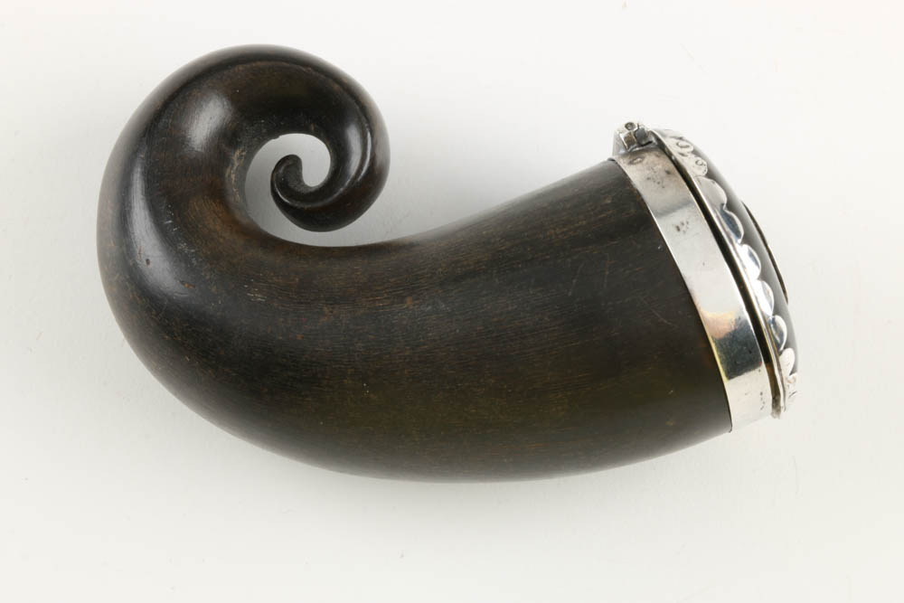 19th Century Scottish Horn Snuff Box with Sterling Silver Rim