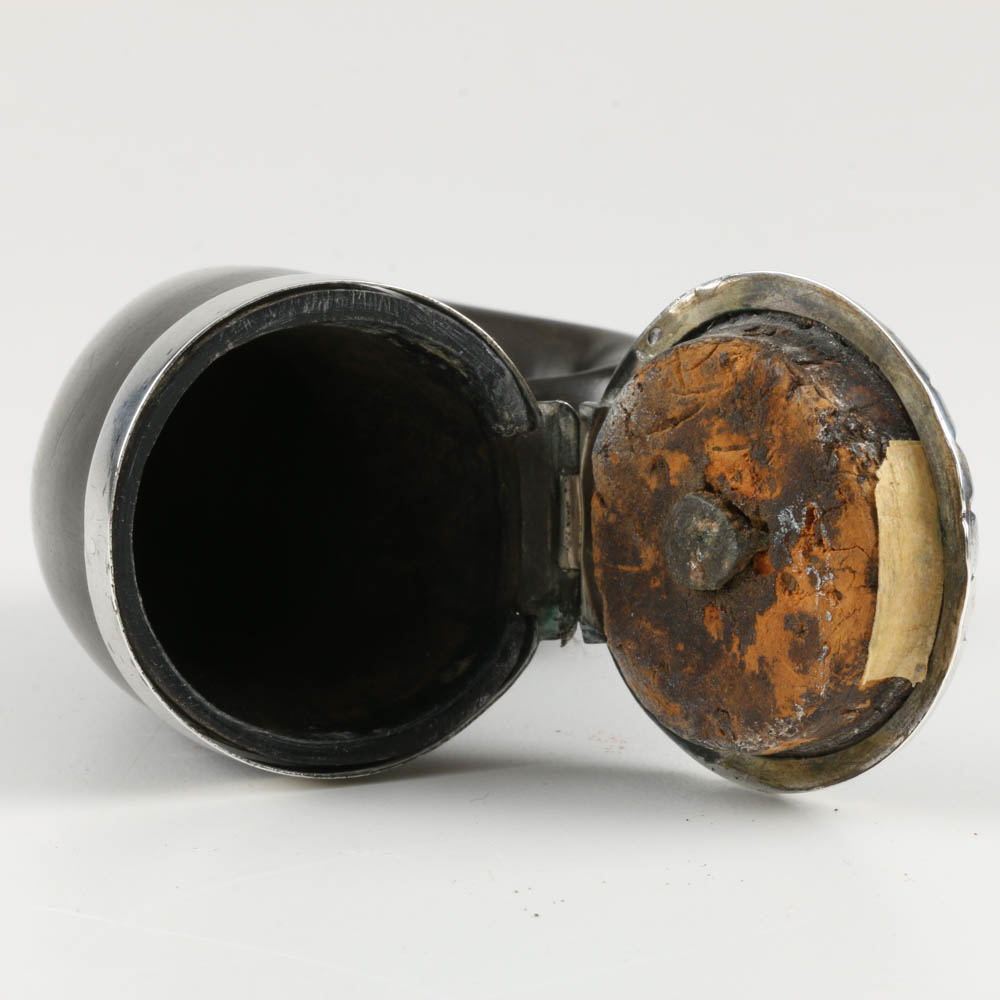 19th Century Scottish Horn Snuff Box with Sterling Silver Rim