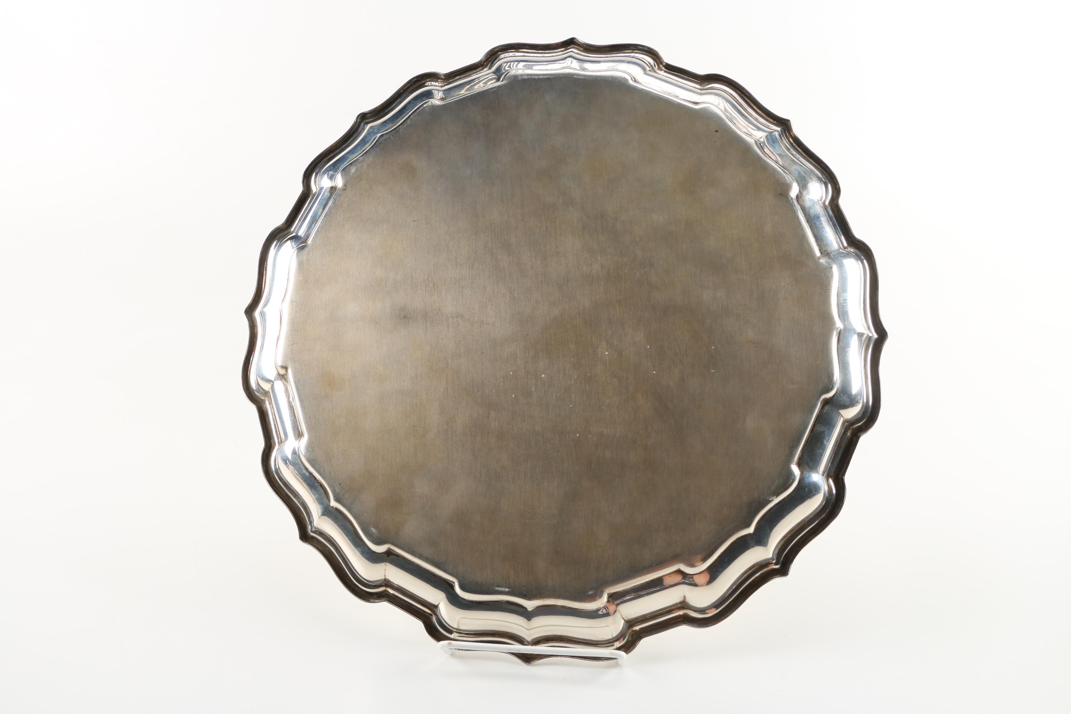 Personalized Frank Smith "Chippendale" Sterling Silver Tray With Sterling Rimmed Coasters