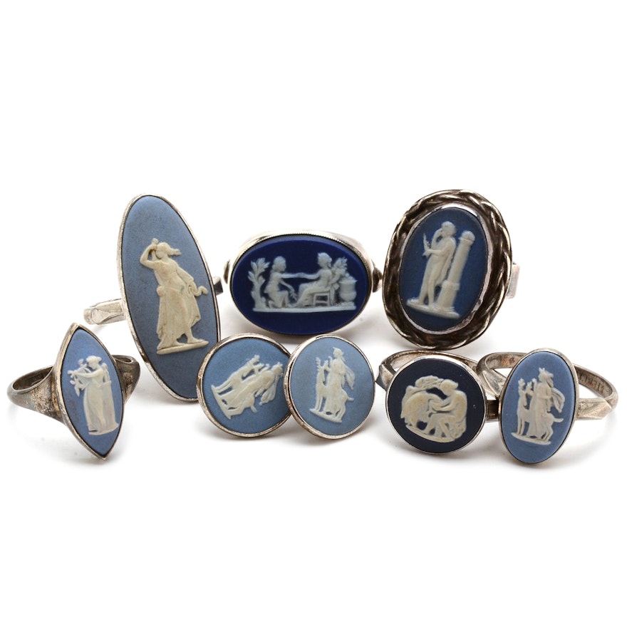 Wedgwood Blue Jasperware Jewelry in Sterling Settings