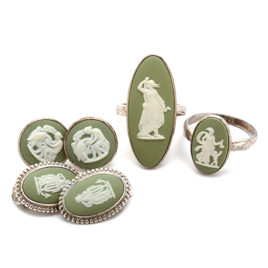 Wedgwood Sage Jasperware Jewelry in Sterling Settings