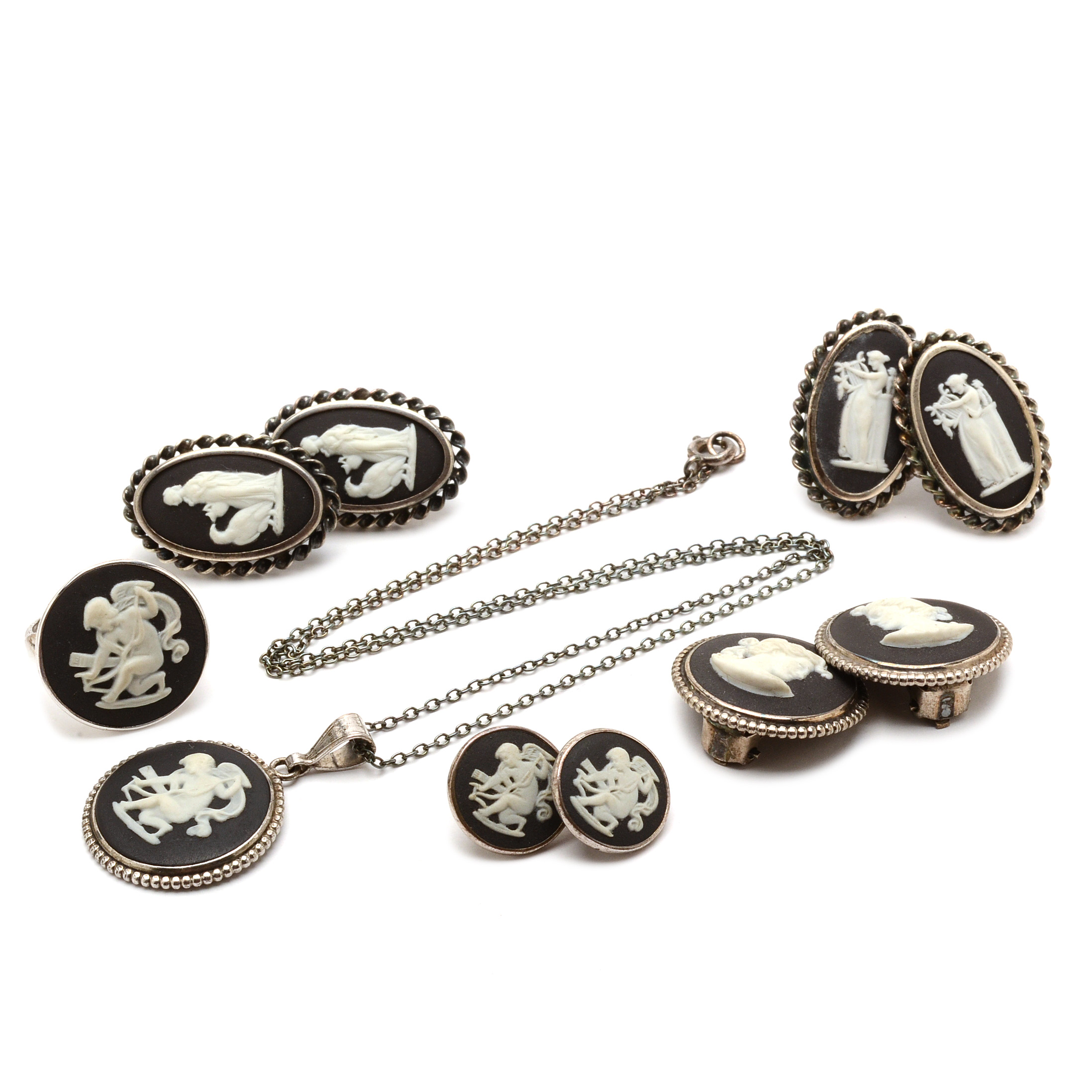 Wedgwood Black Jasperware Jewelry in Sterling Settings