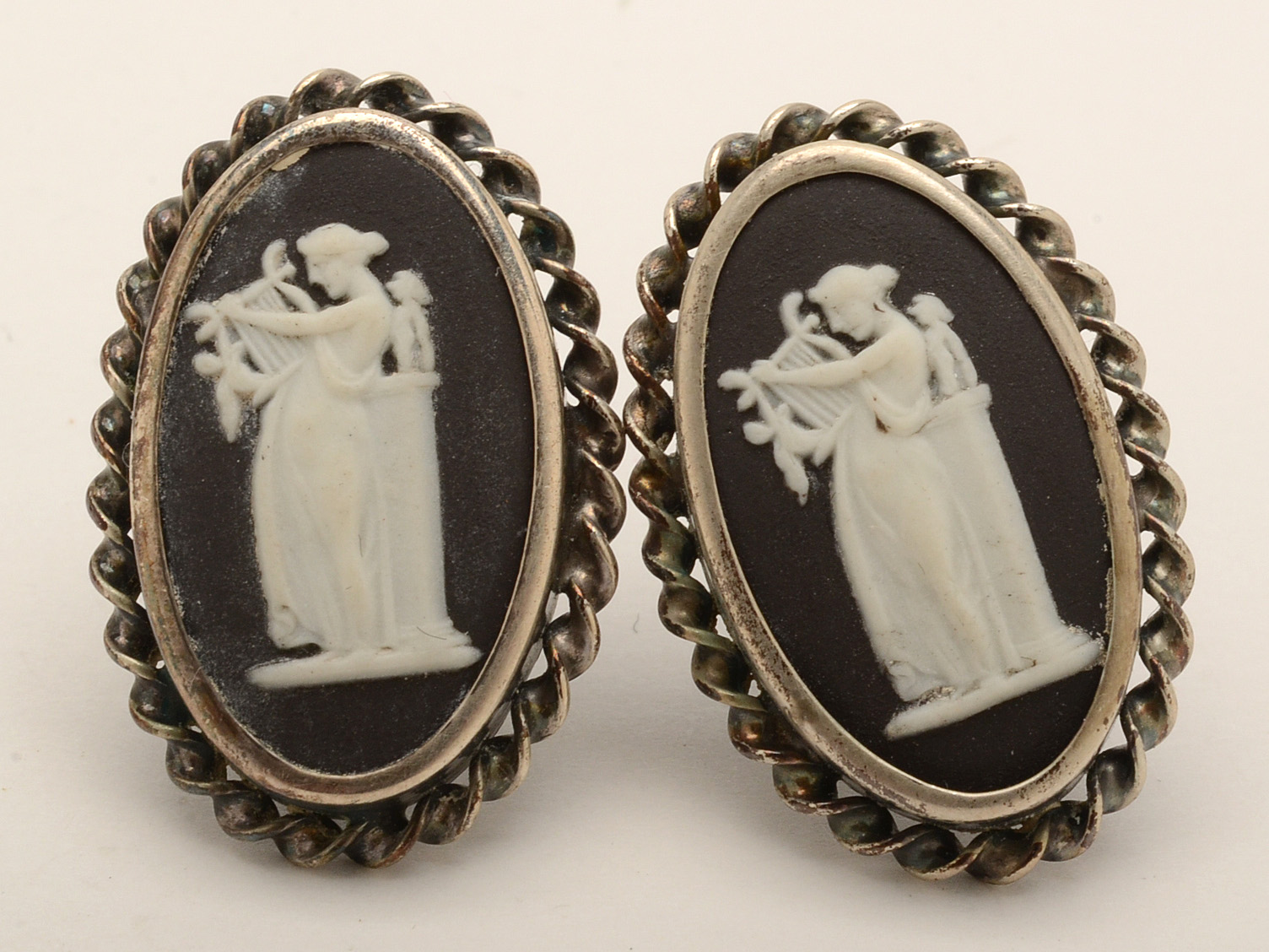 Wedgwood Black Jasperware Jewelry in Sterling Settings