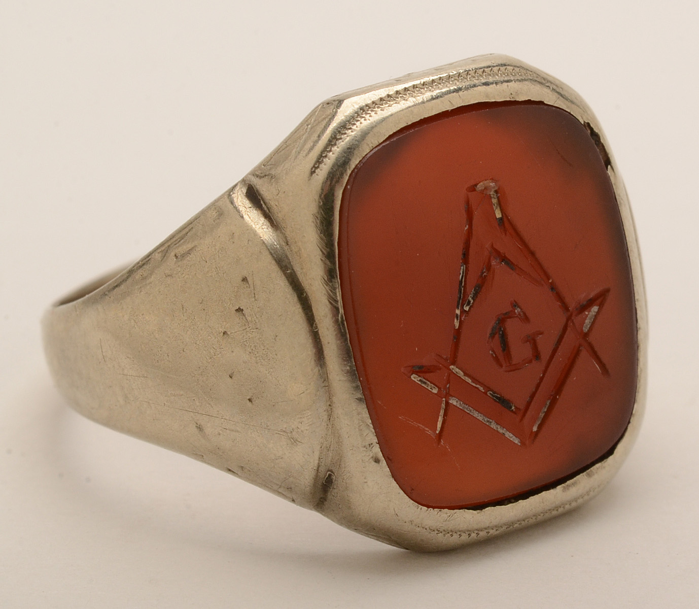 Vintage Gold Rings Including Masonic Sard Intaglio and Garnet