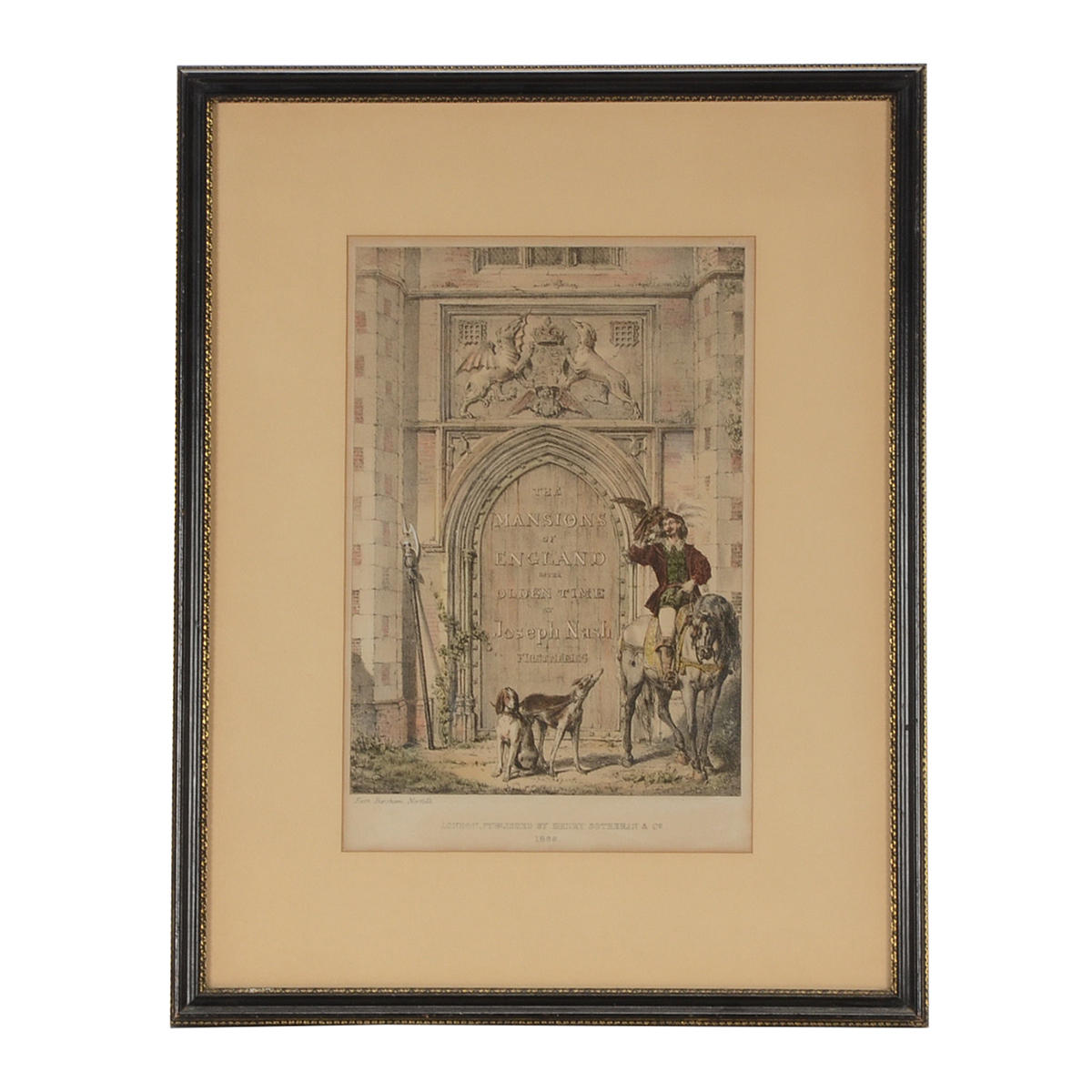 Antique 1869 Stone Lithographic Book Title Plate "The Mansions of England in the Olden Time" by Joseph Nash