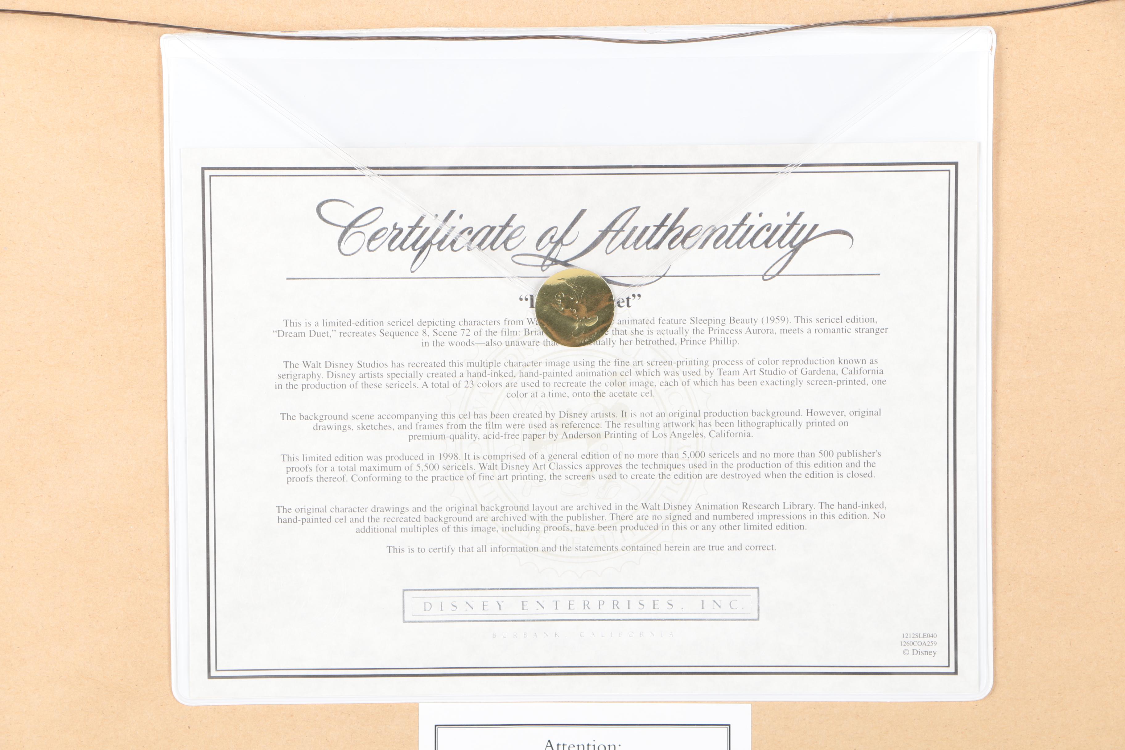 Disney's Sleeping Beauty Limited Edition Sericel "Dream Duet"