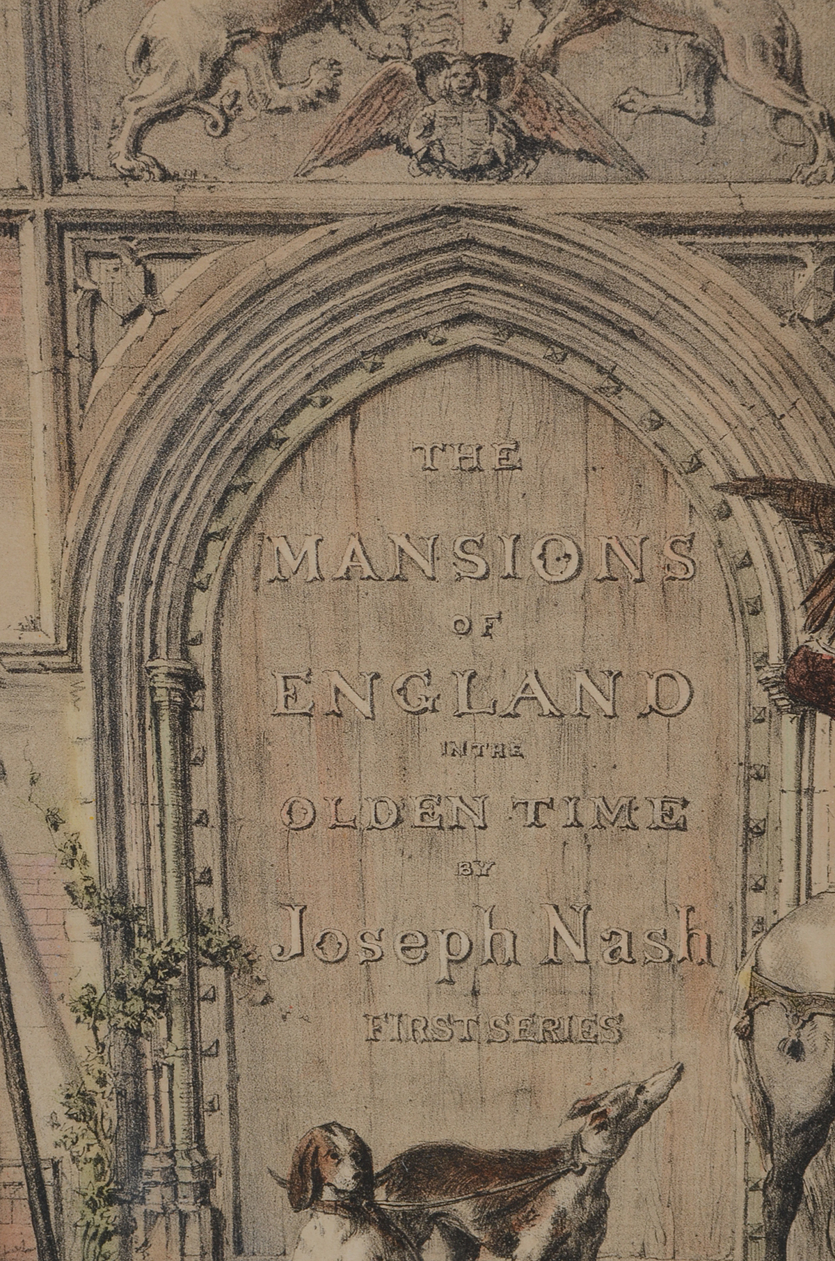 Antique 1869 Stone Lithographic Book Title Plate "The Mansions of England in the Olden Time" by Joseph Nash