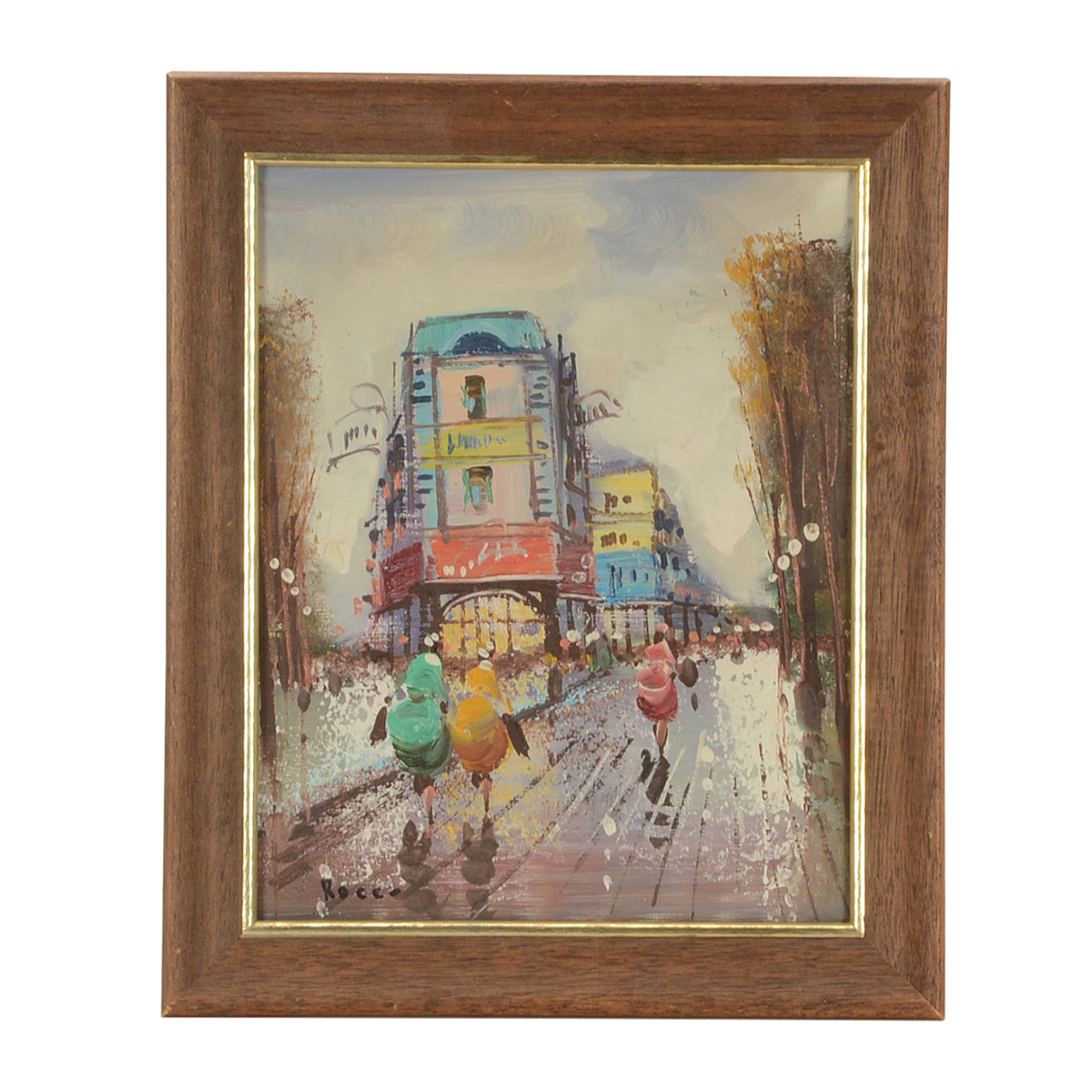 Rocco Signed Original Mid-Century Oil Street Scene on Canvas