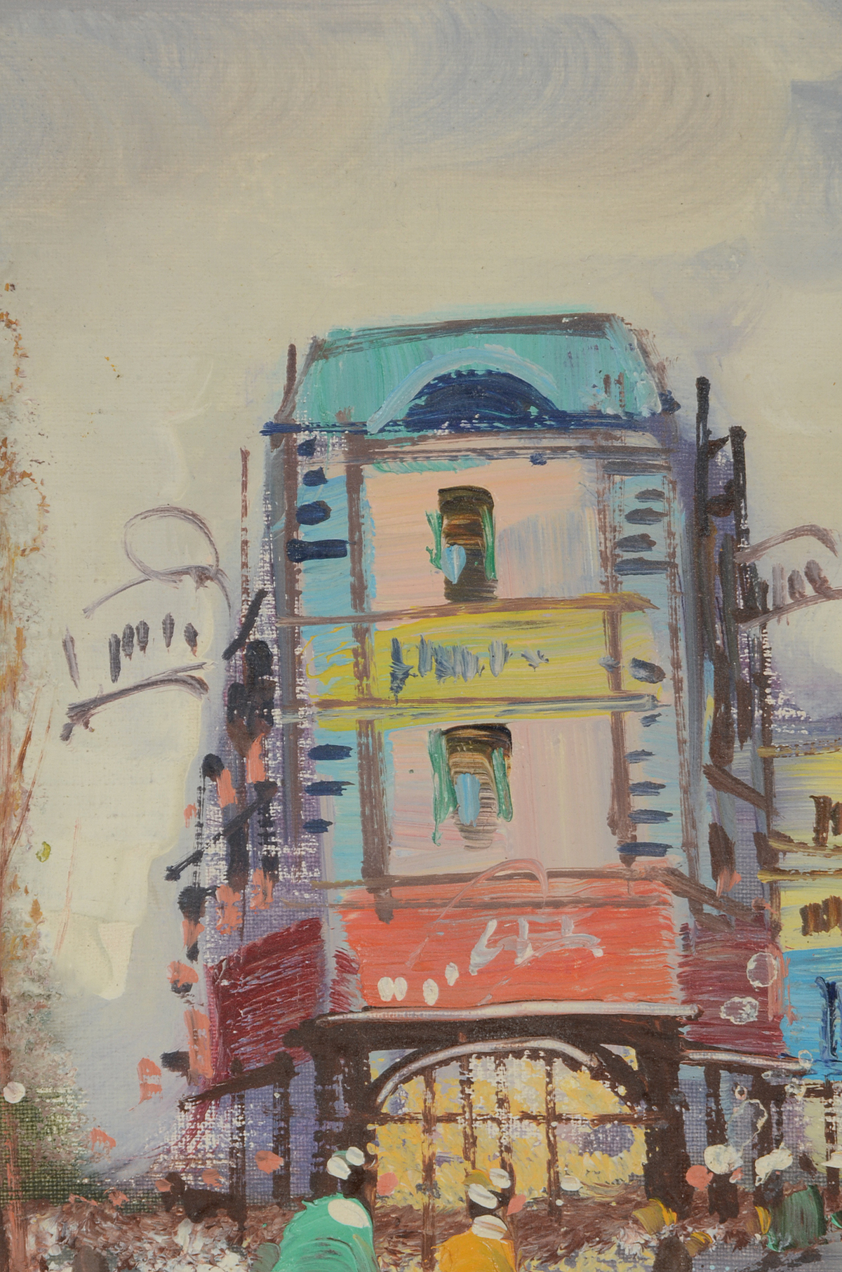 Rocco Signed Original Mid-Century Oil Street Scene on Canvas