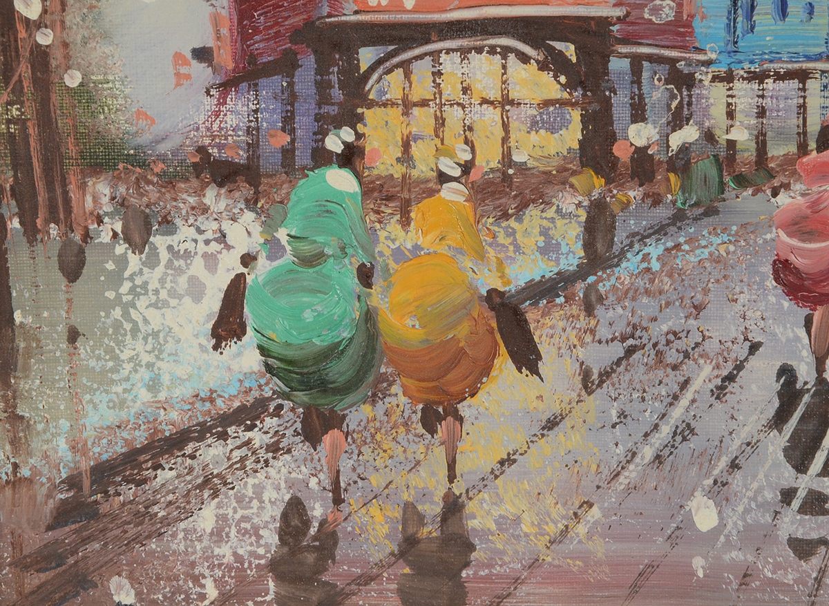 Rocco Signed Original Mid-Century Oil Street Scene on Canvas