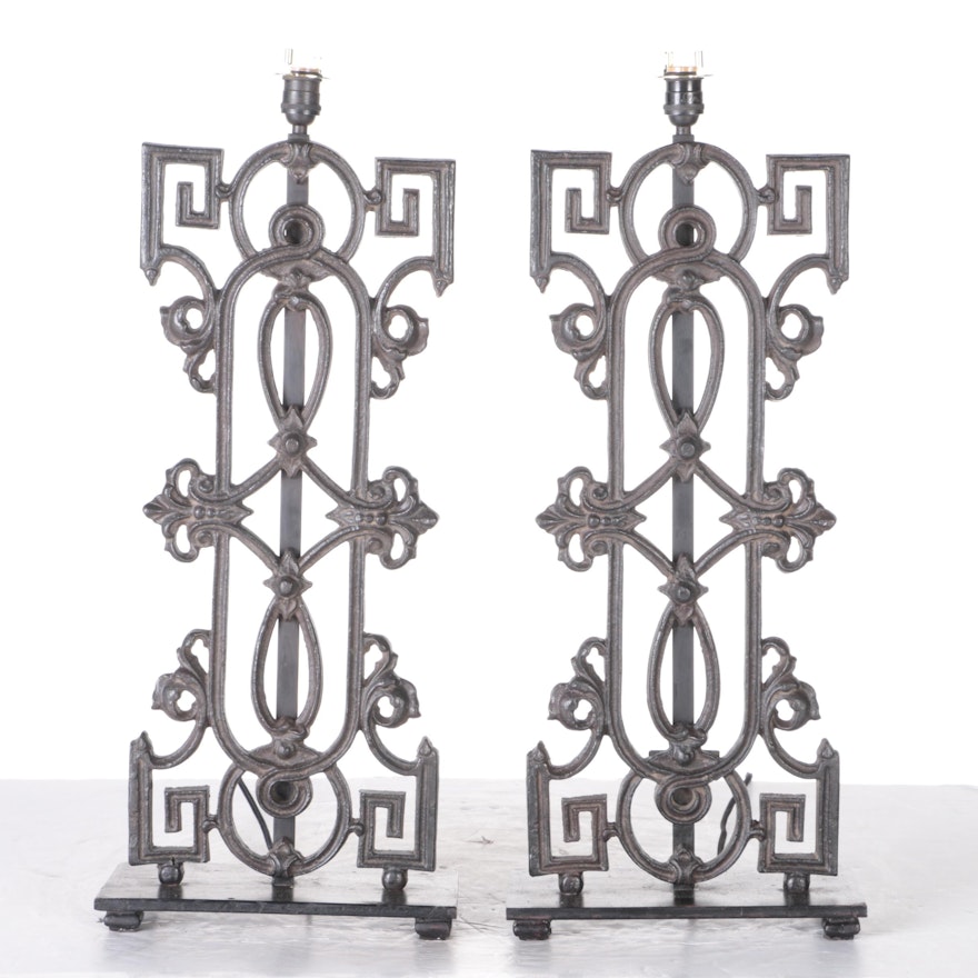 Geometric and Scroll Work Metal Table Lamps