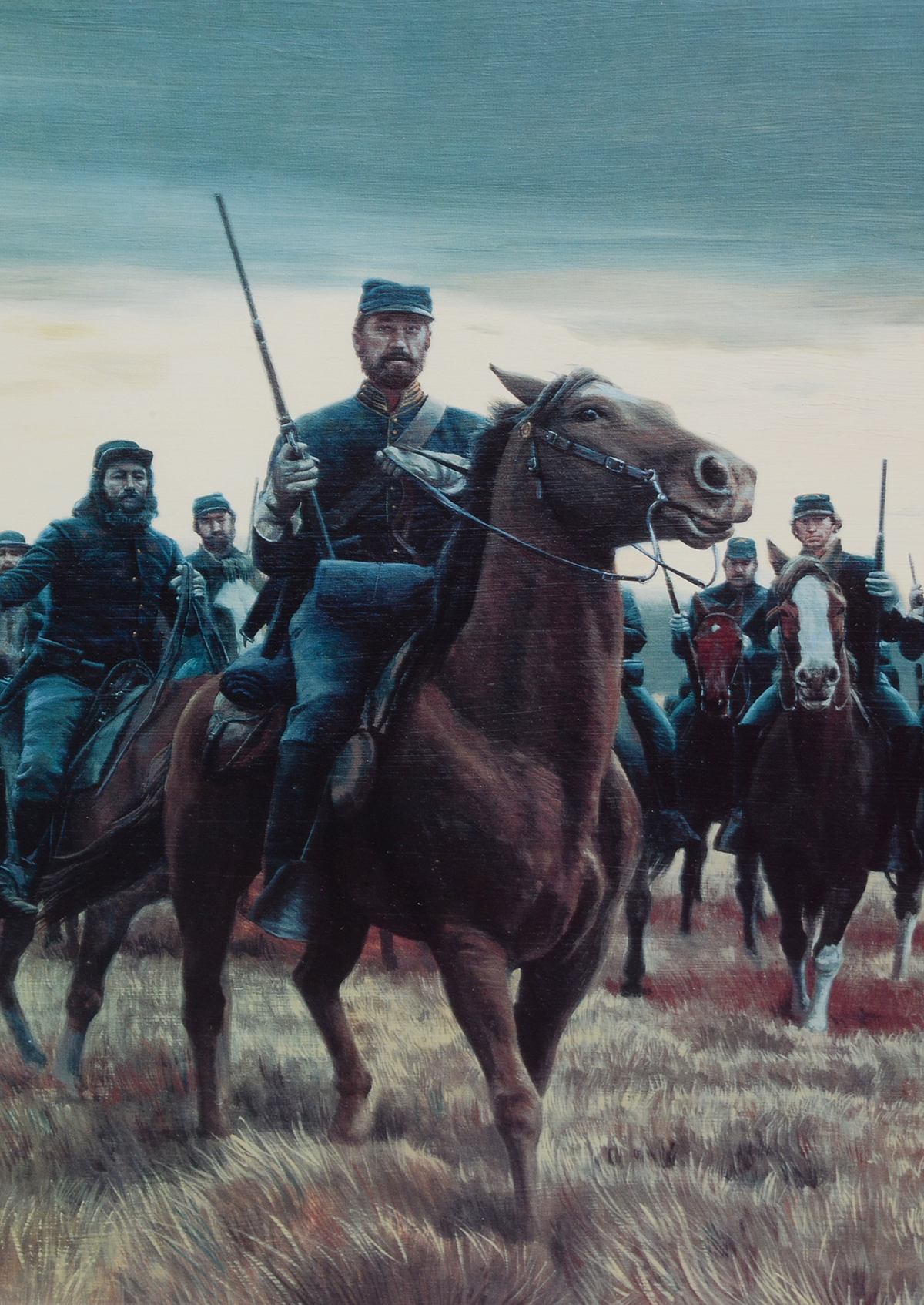 Display of Civil War-Themed Postage Stamps and Offset Lithographic Reproduction after Mort Künstler's "Sheridan's Men"