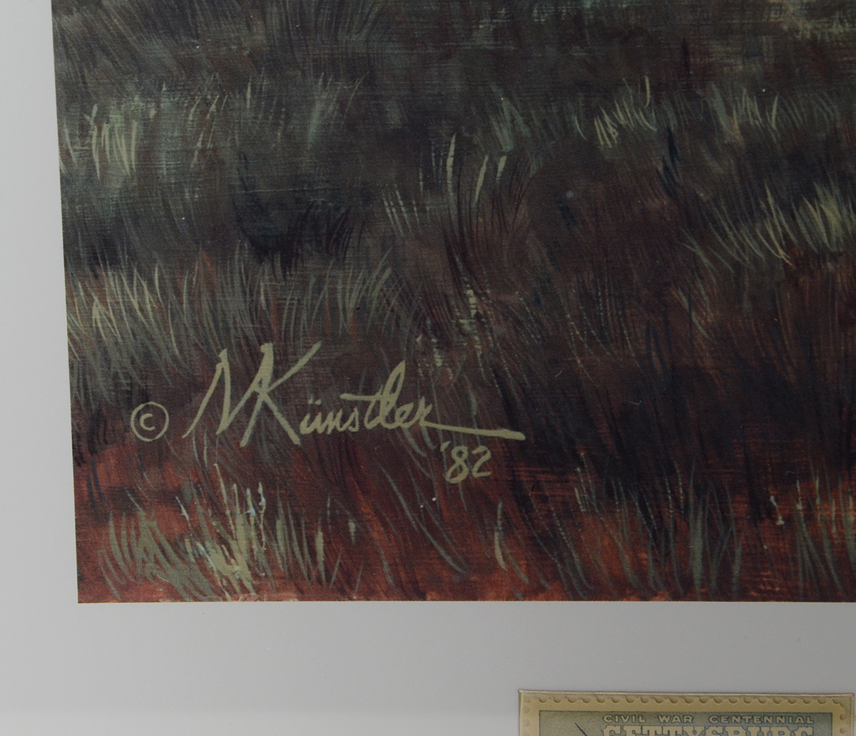 Display of Civil War-Themed Postage Stamps and Offset Lithographic Reproduction after Mort Künstler's "Sheridan's Men"