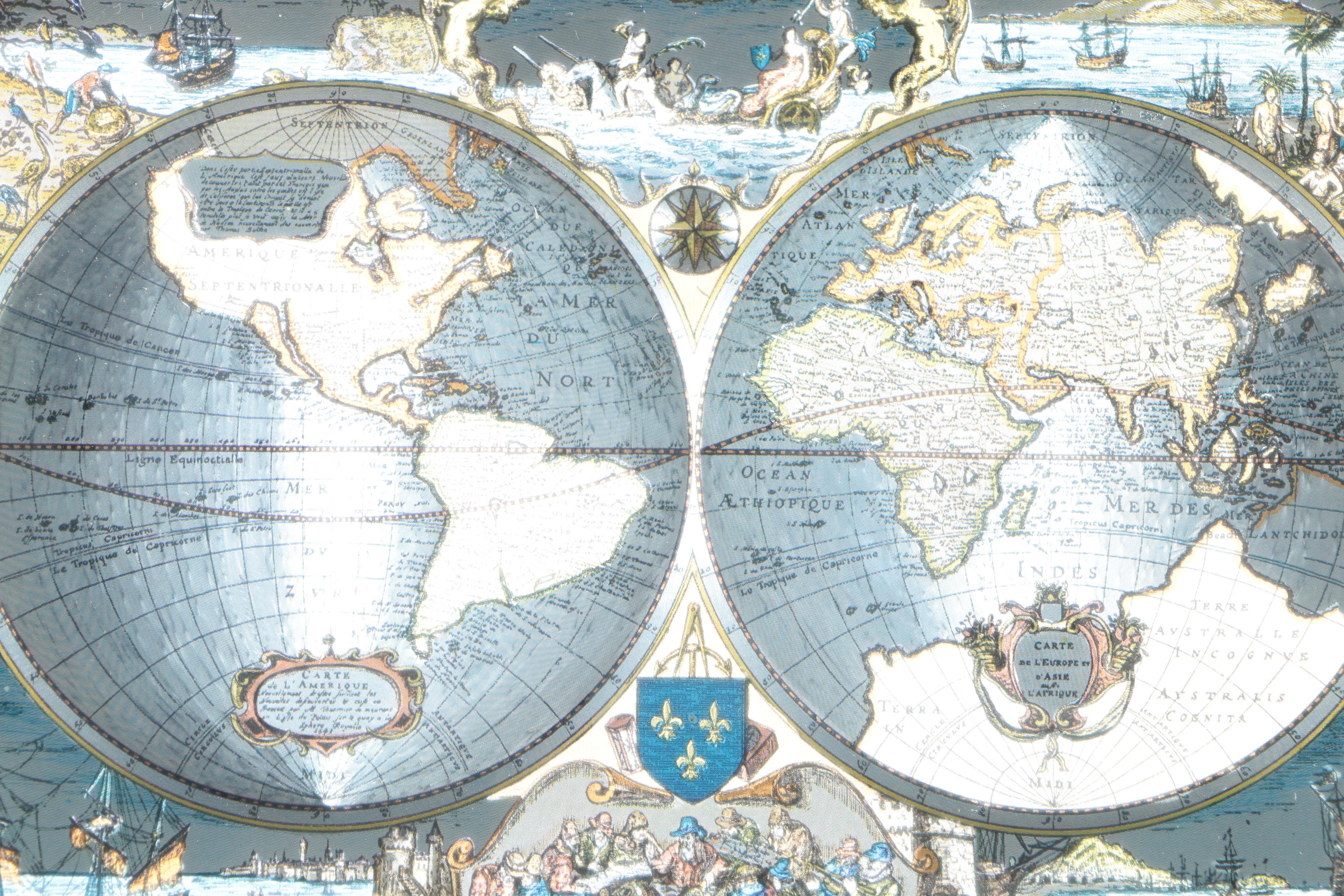 Offset Lithograph on Foil After Henricus Hondius "Map Of The World"