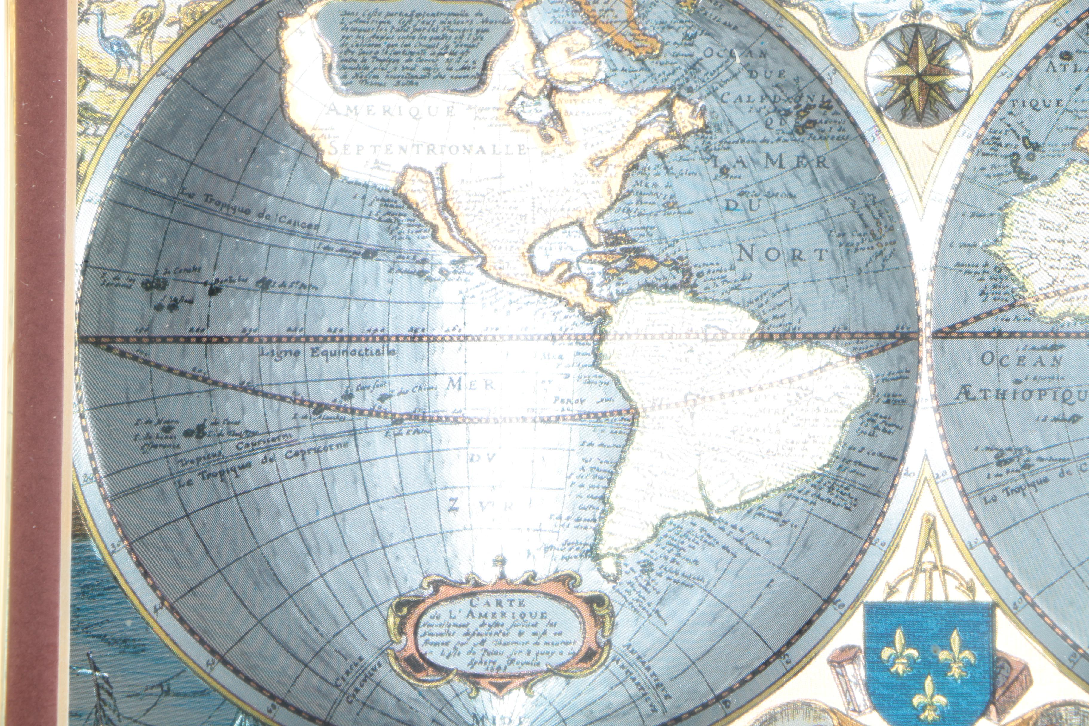 Offset Lithograph on Foil After Henricus Hondius "Map Of The World"