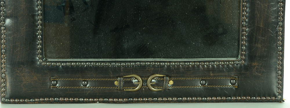 Arched Mirror with Studded Leather Frame