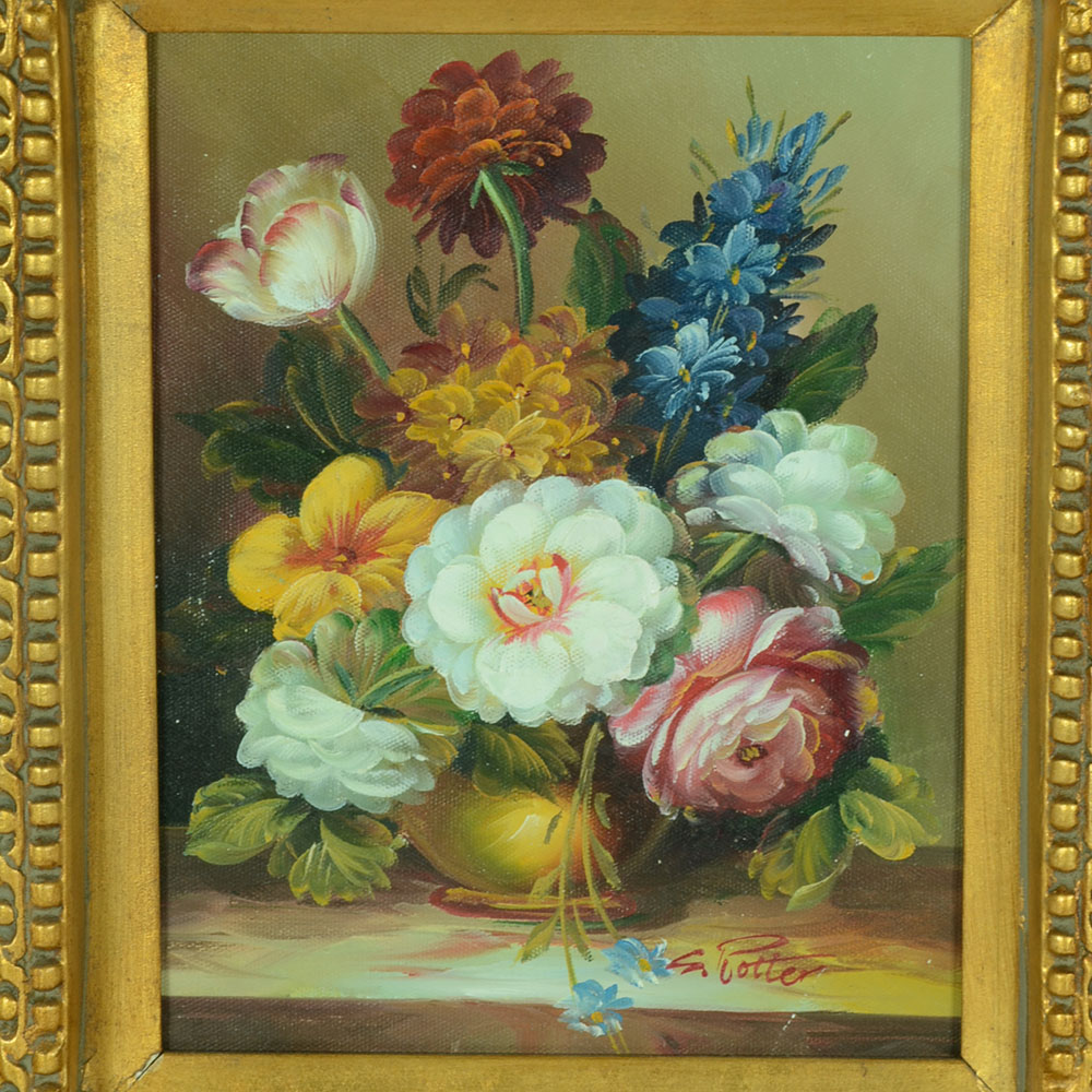 S. Potter Signed Original Floral Still Life Oil on Canvas