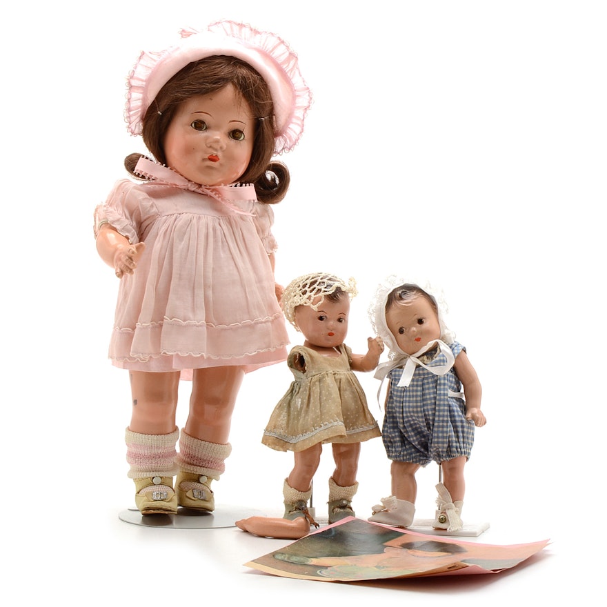 Madam Alexander Dionne Quintuplet Doll with Two Baby Dolls