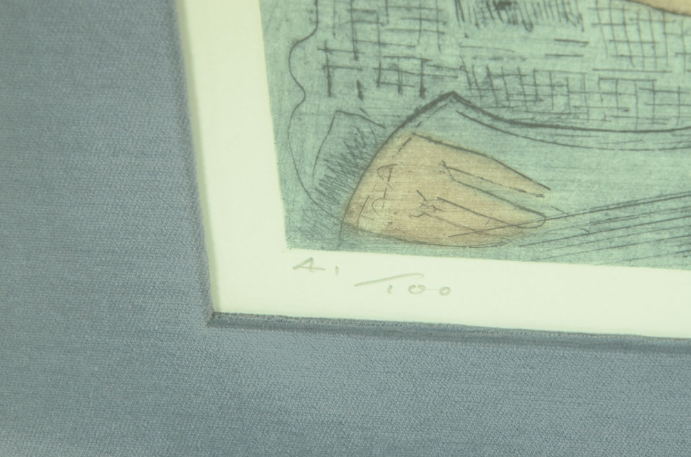 Etienne Ret Signed Limited Edition Aquatint Etching of Harpist