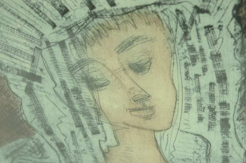 Etienne Ret Signed Limited Edition Aquatint Etching of Harpist