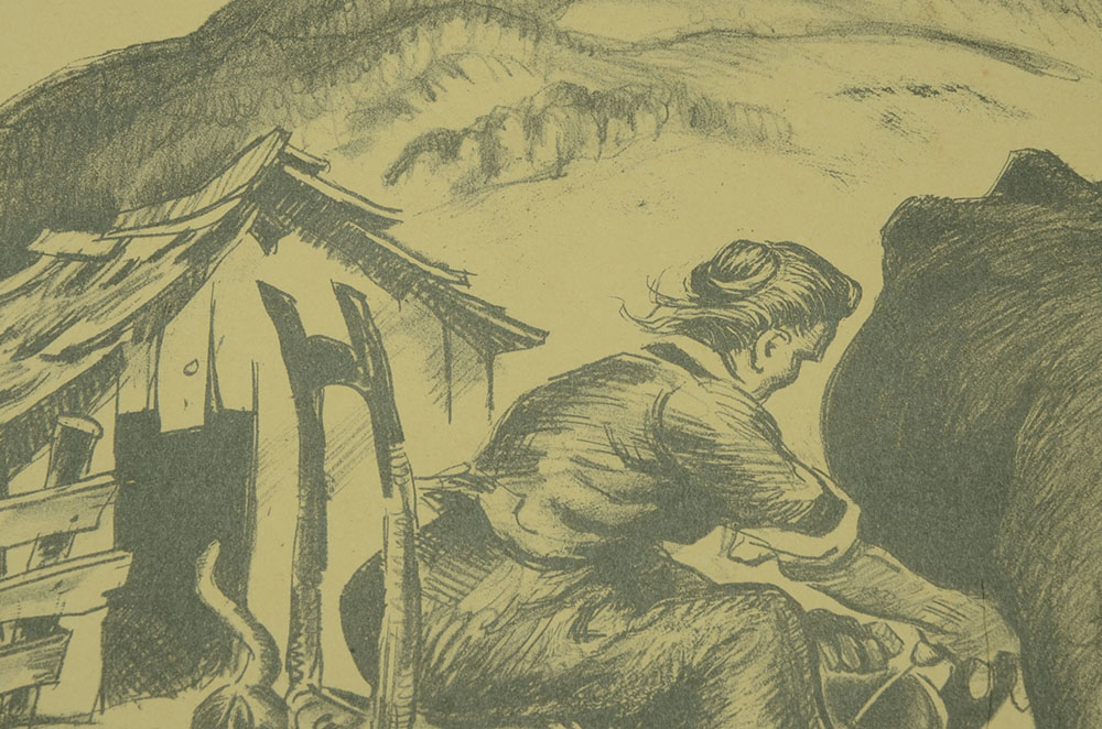 Glen Tracy Signed Original Stone Lithograph "Milking Black Betsy"