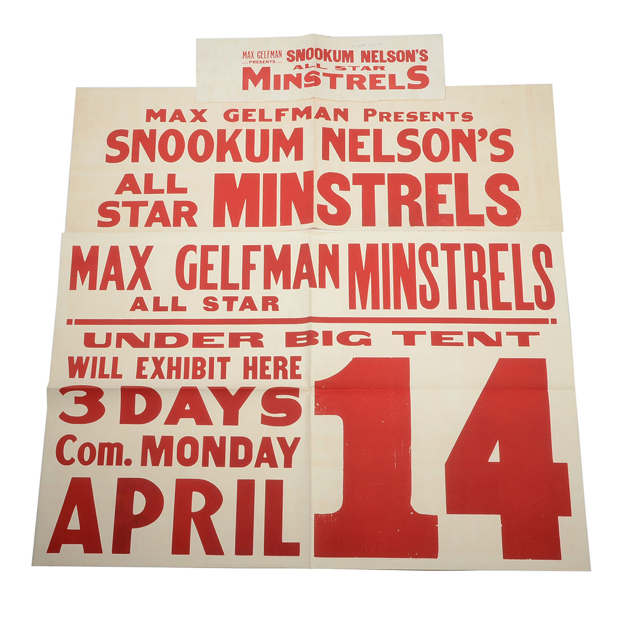 Three Original 1940s Poster Advertisements for "Max Gelfman's All Star Minstrels"