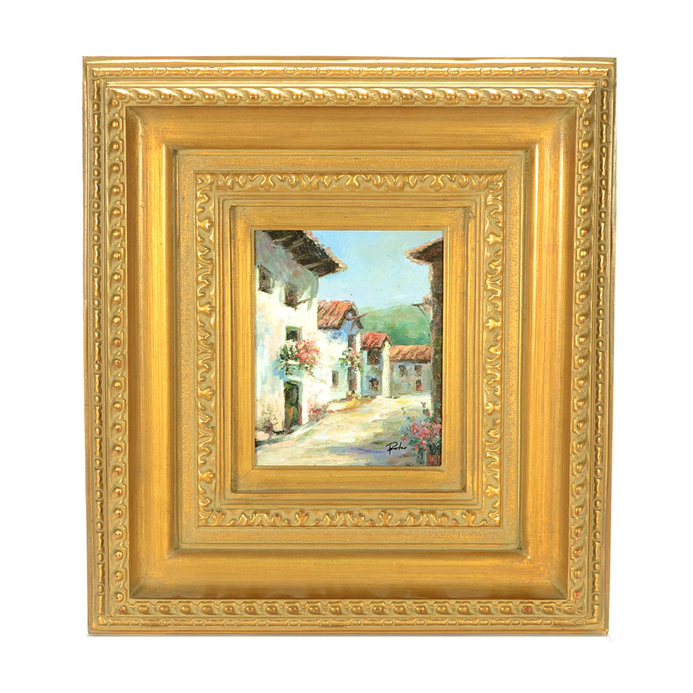 Original Signed Oil Townscape on Canvas