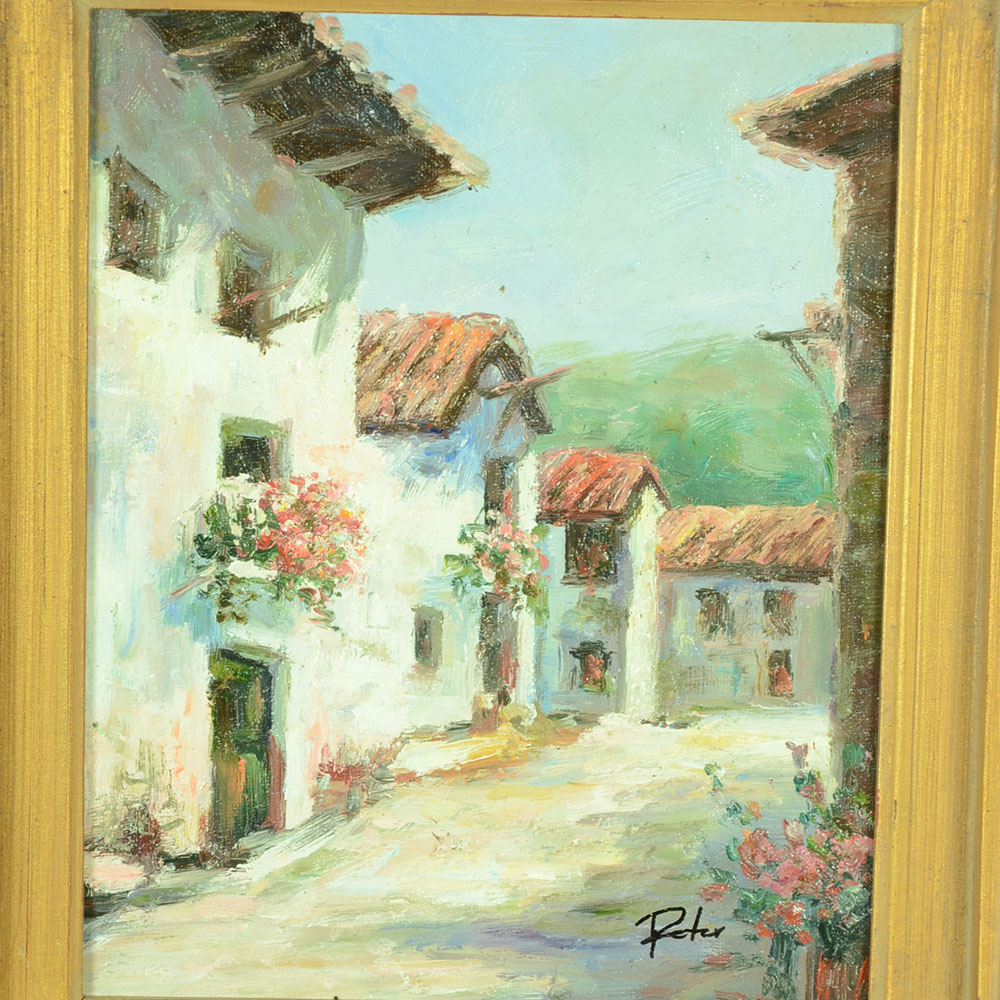 Original Signed Oil Townscape on Canvas