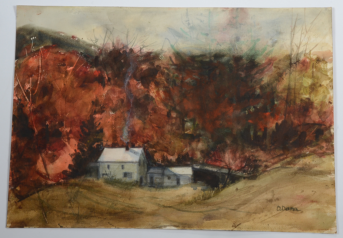 Three Dorothea Dana Unframed Watercolor Paintings of Farms