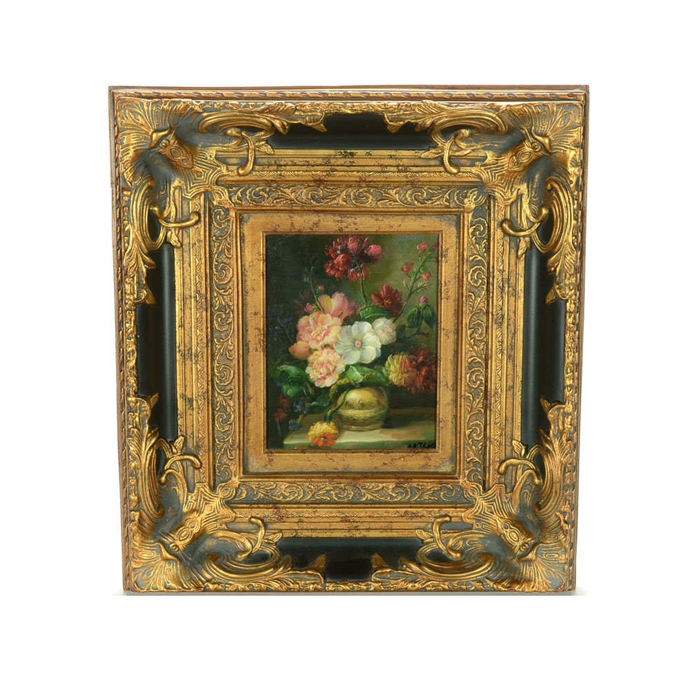 Original Signed Floral Still Life Oil on Canvas