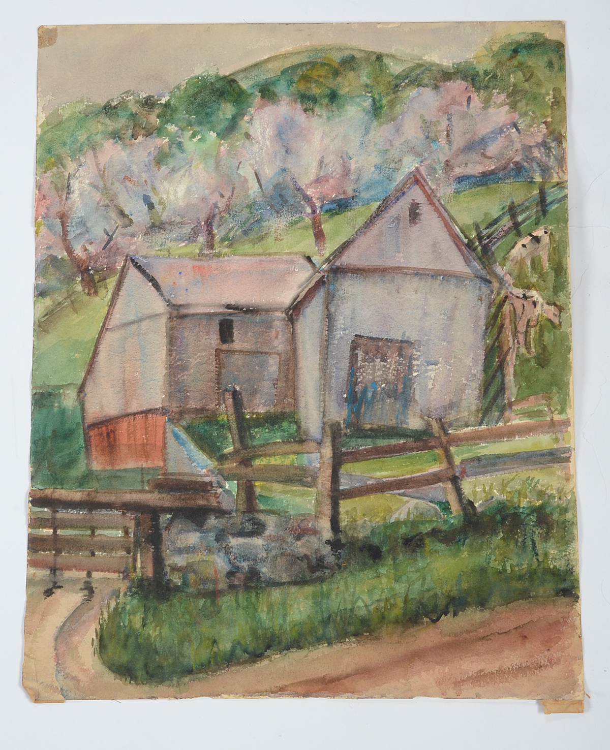 Three Dorothea Dana Unframed Watercolor Paintings of Farms