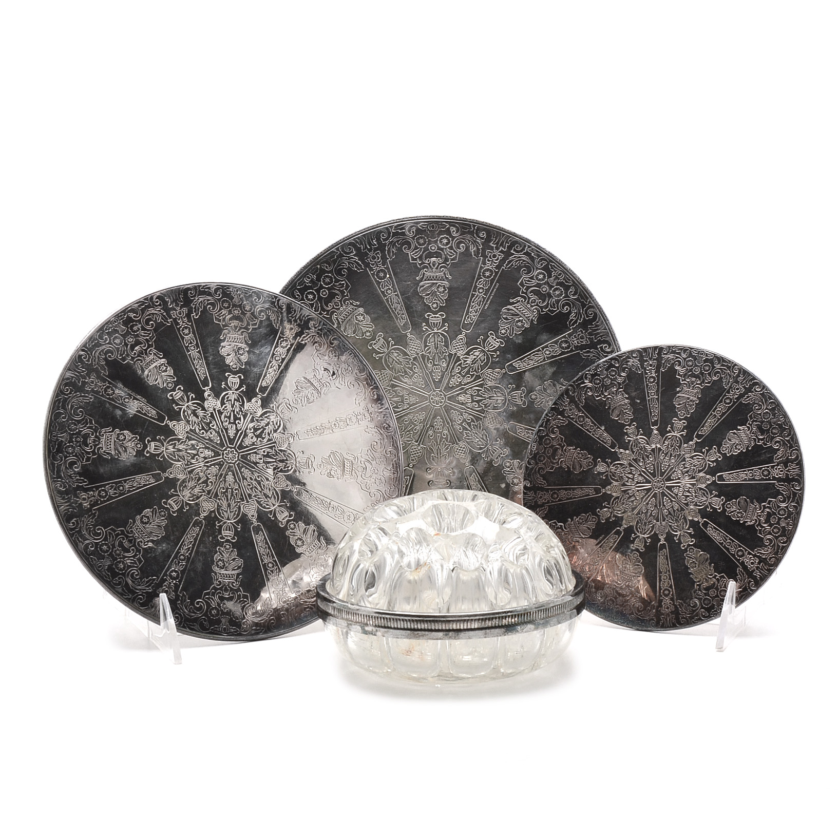 Silver Plate Collection Including a Flower Frog