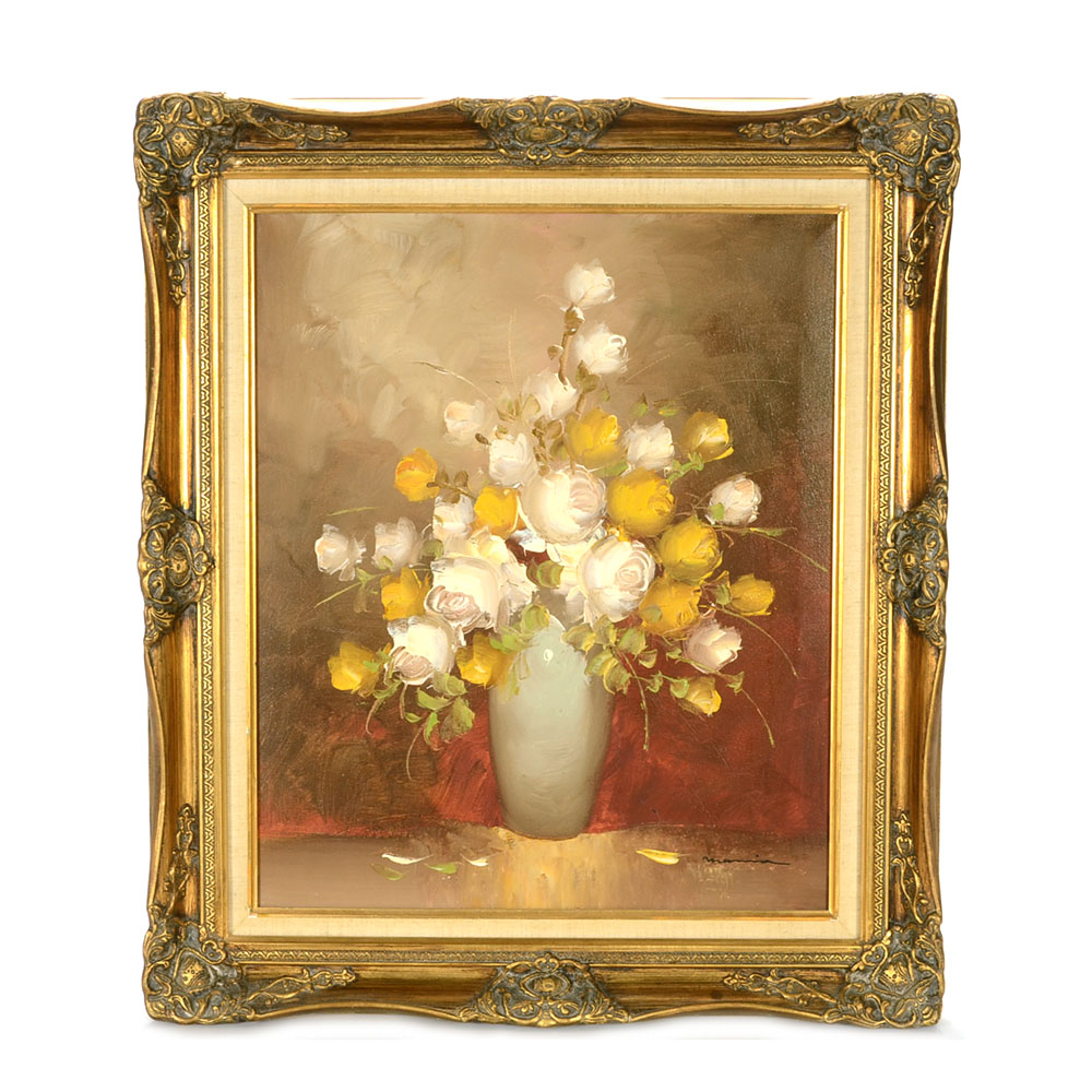 Original Signed Floral Still Life Oil on Canvas