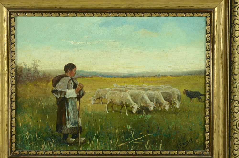 S. Gomer Antique Original Pastoral Landscape Oil on Canvvas