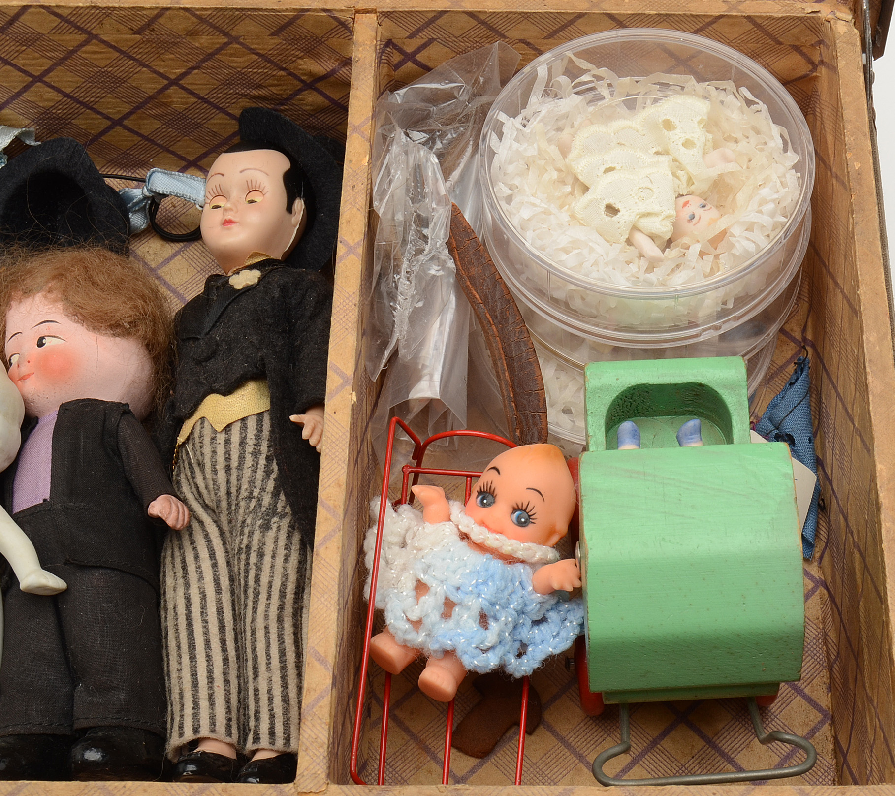 Vintage Small Locker Style Chest Filled with Assorted Dolls