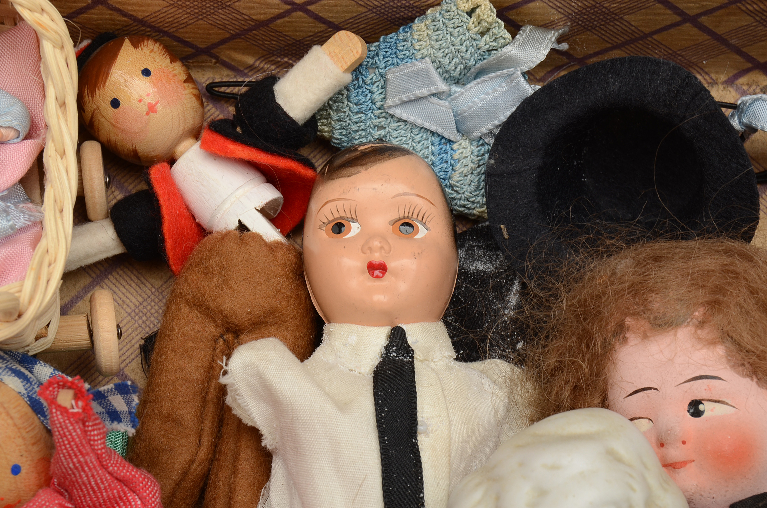 Vintage Small Locker Style Chest Filled with Assorted Dolls