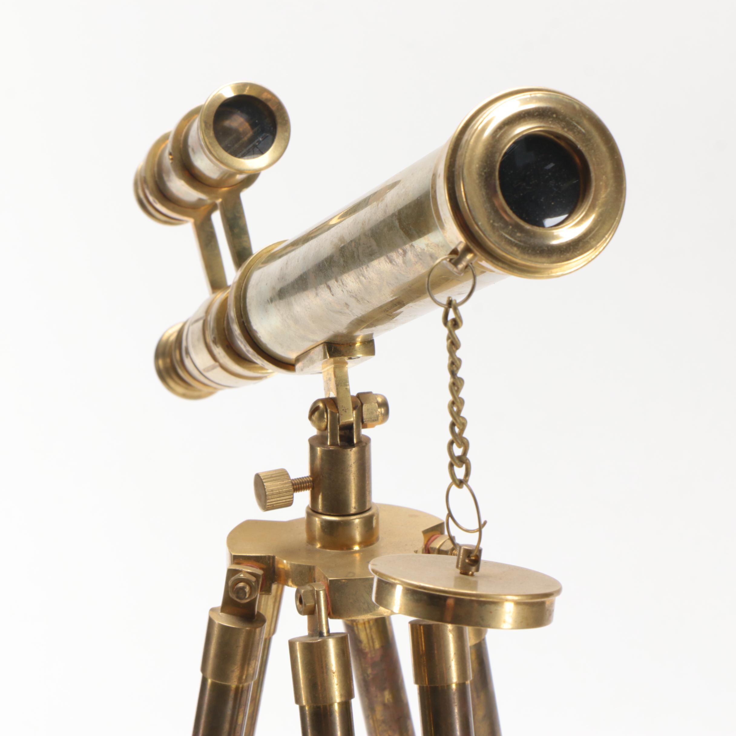 Stanley London Double Barrel Mounted Brass Telescope