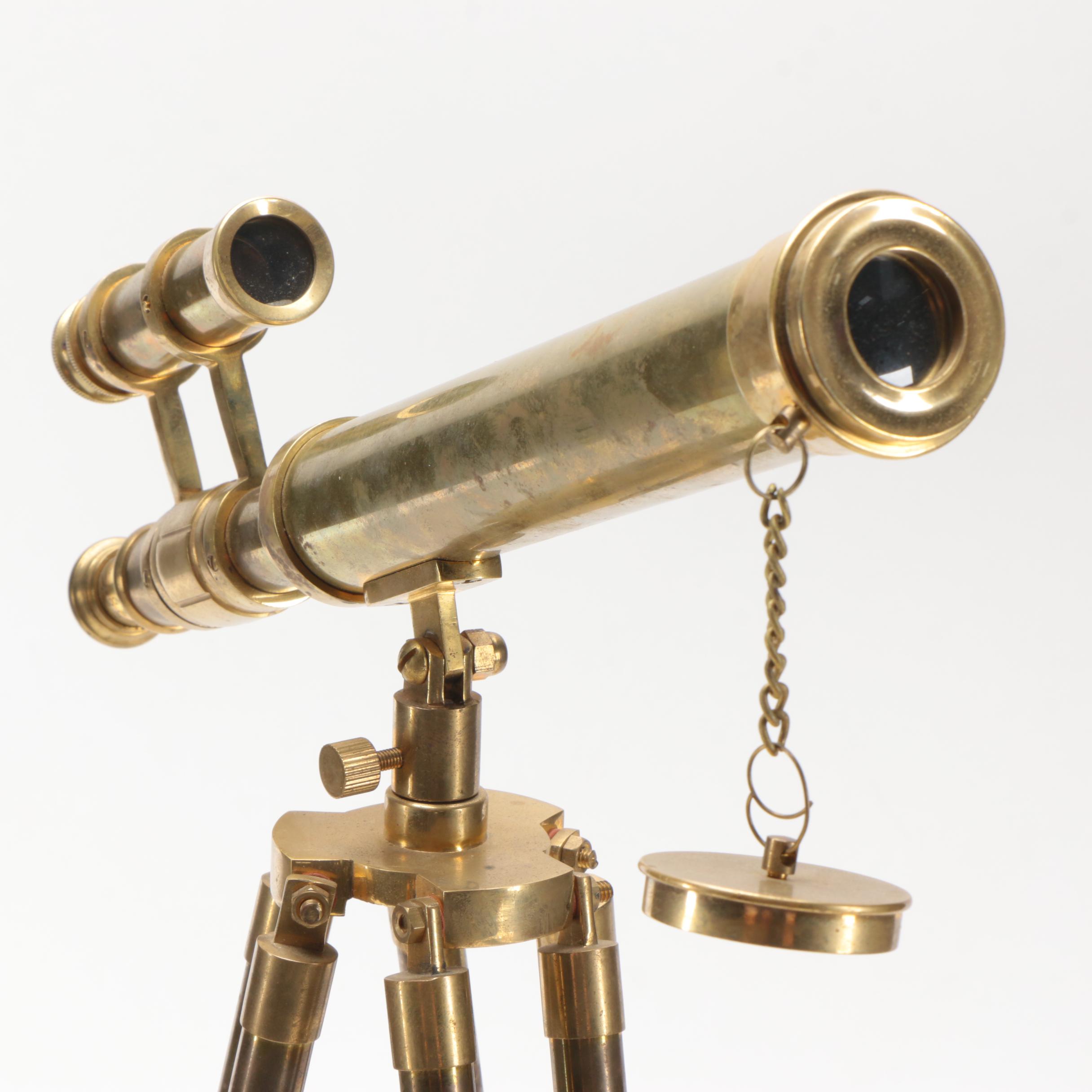 Stanley London Double Barrel Mounted Brass Telescope