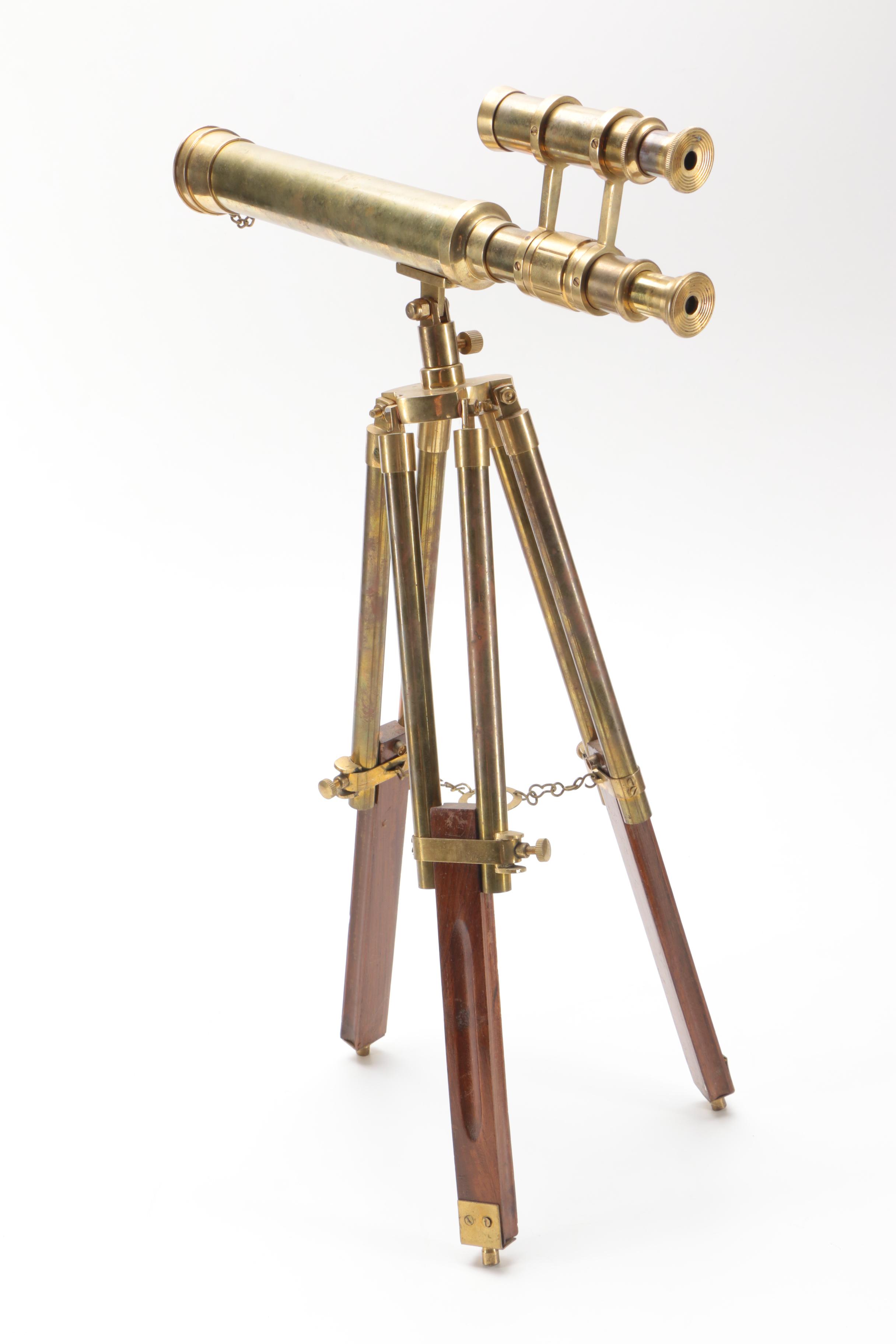 Stanley London Double Barrel Mounted Brass Telescope