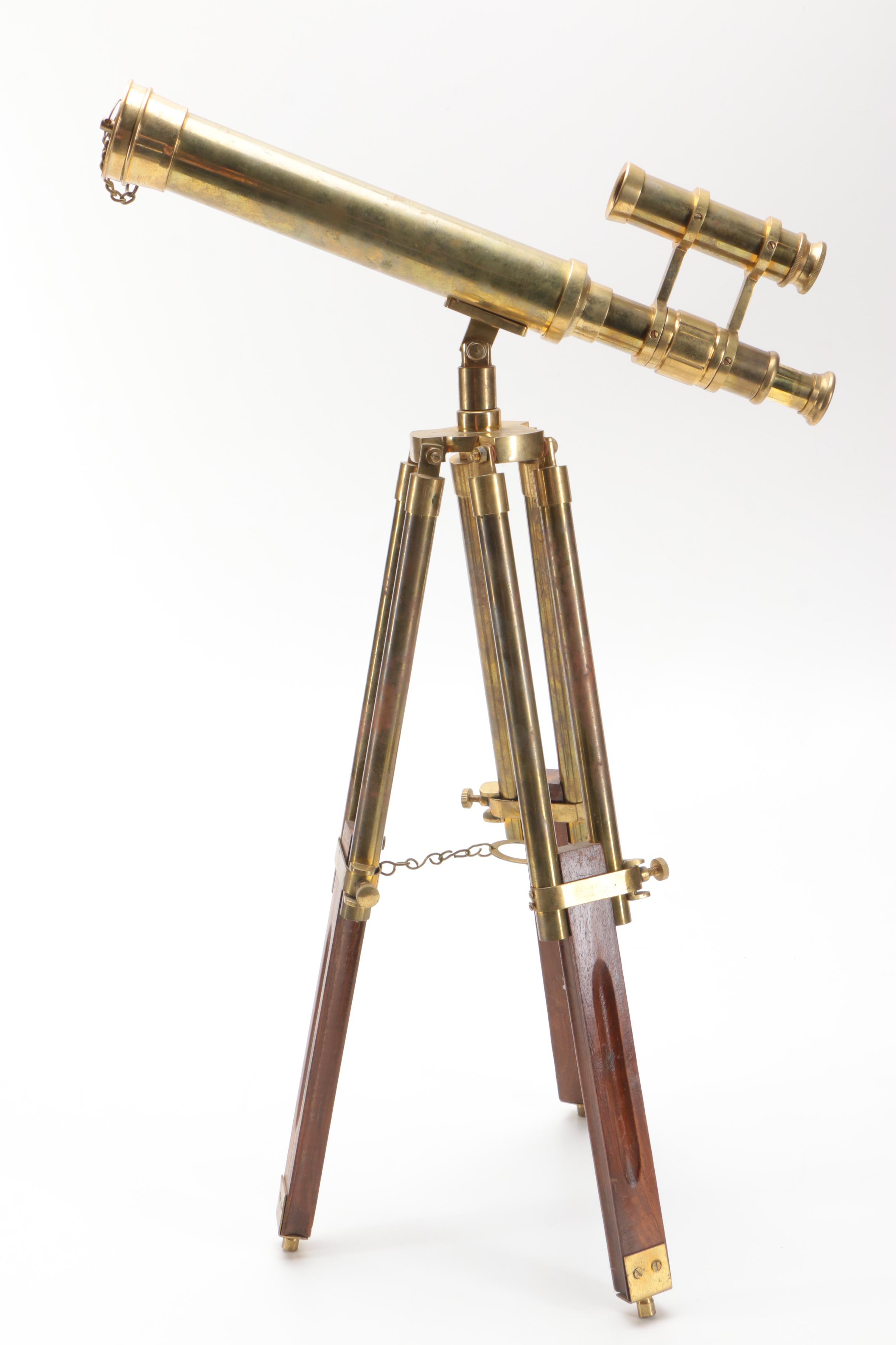 Stanley London Double Barrel Mounted Brass Telescope