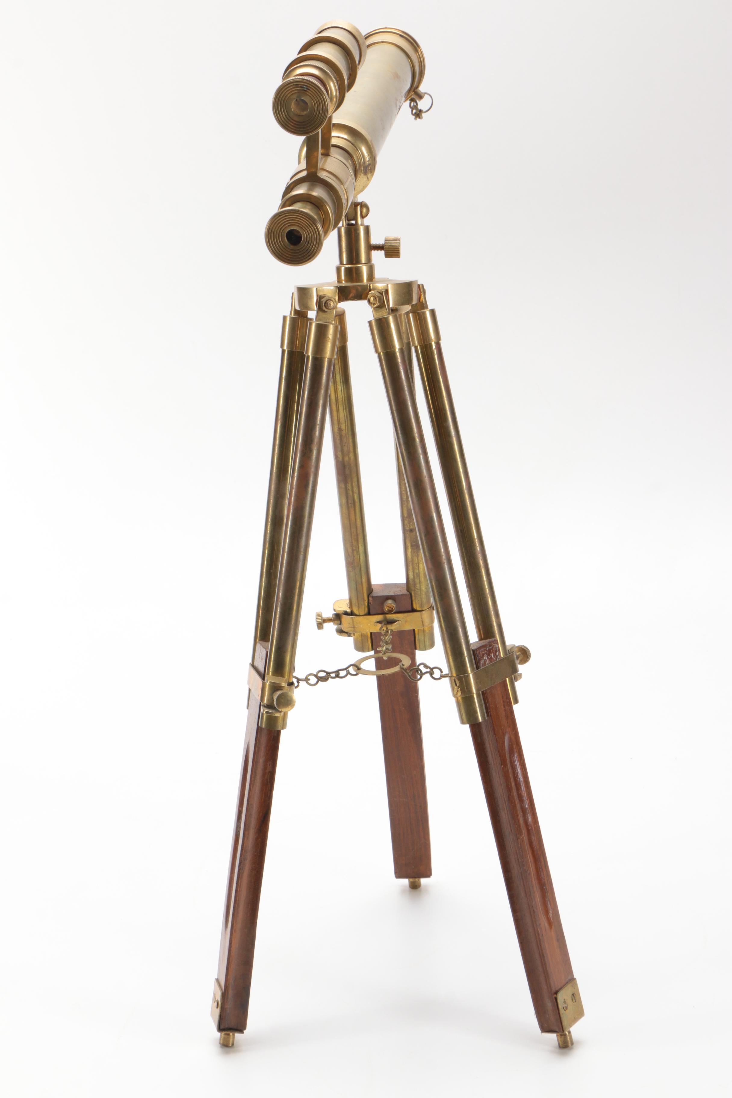 Stanley London Double Barrel Mounted Brass Telescope