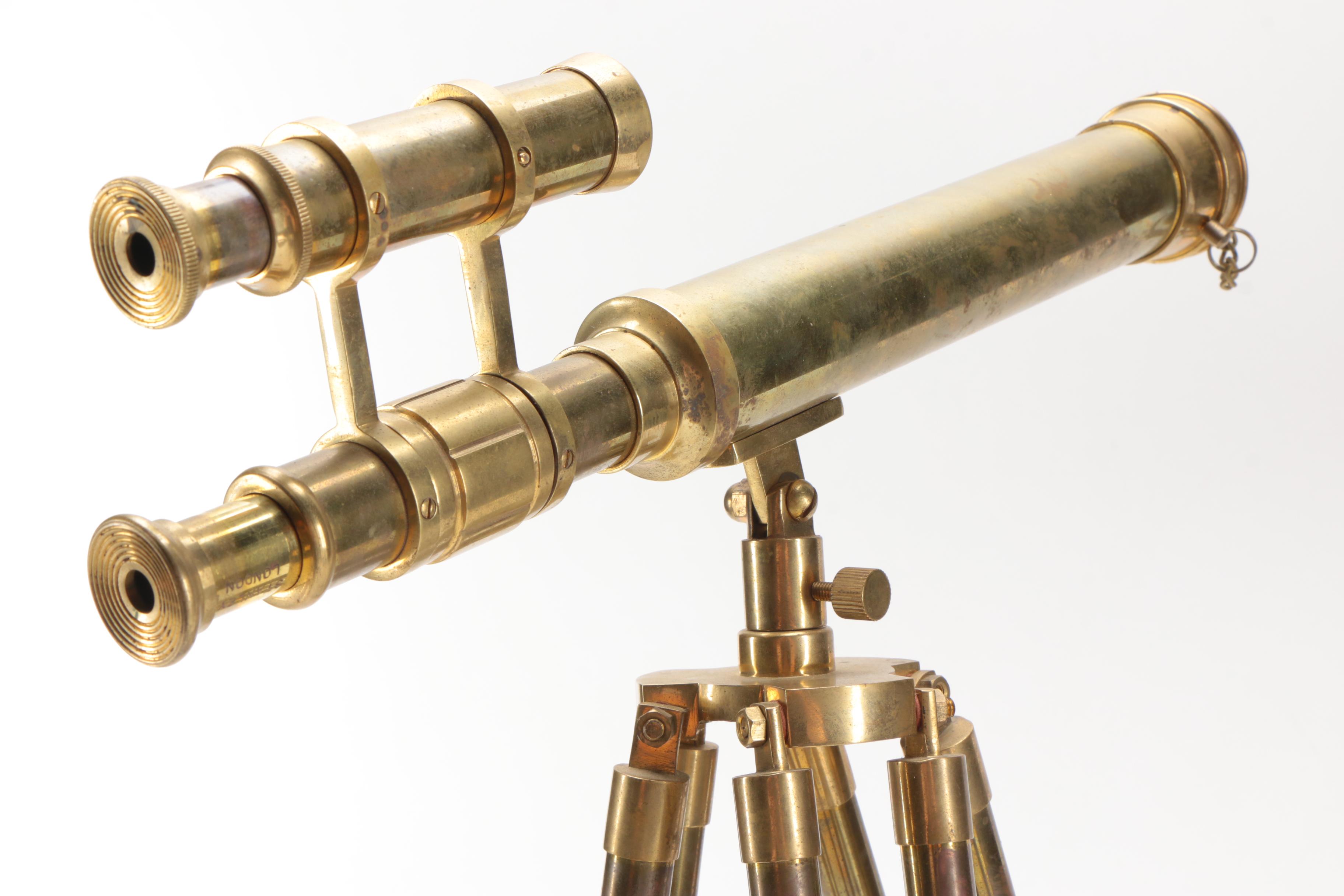 Stanley London Double Barrel Mounted Brass Telescope