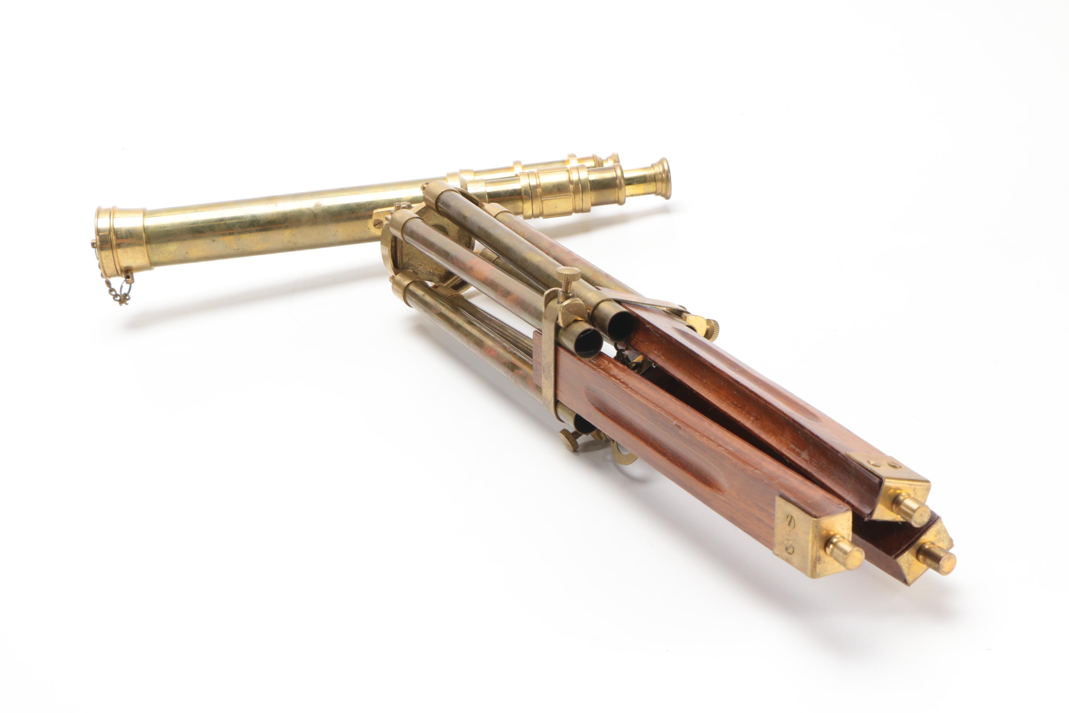 Stanley London Double Barrel Mounted Brass Telescope