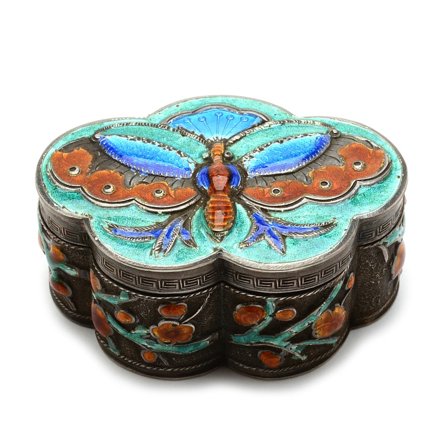 Asian Enamel Butterfly Trinket Box