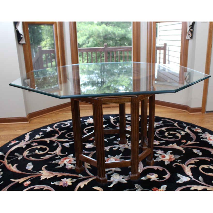 Glass Top Walnut Occasional Table