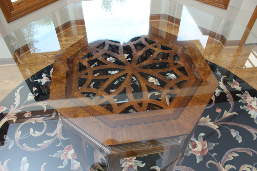 Glass Top Walnut Occasional Table