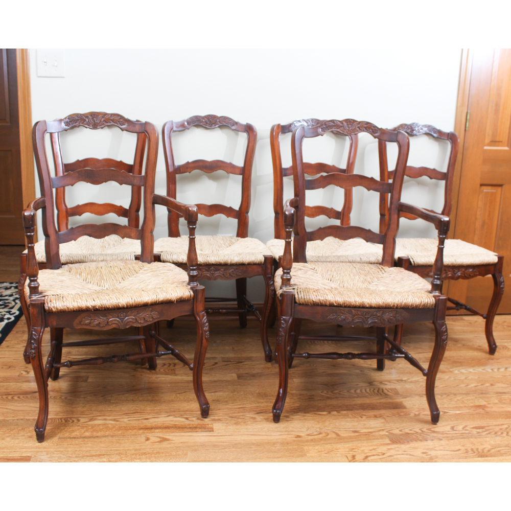Six Cherry Ladder Back Dining Chairs with Rush Seats