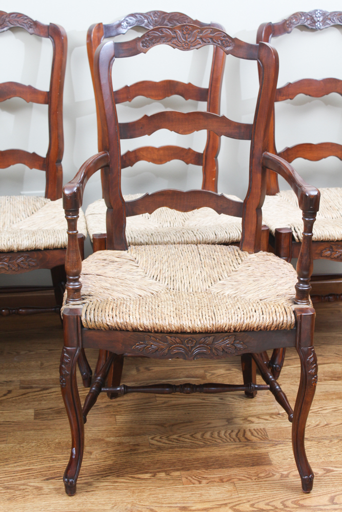 Six Cherry Ladder Back Dining Chairs with Rush Seats