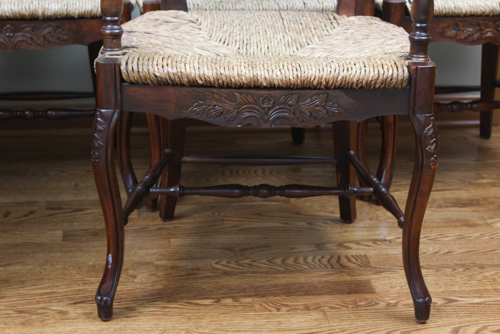 Six Cherry Ladder Back Dining Chairs with Rush Seats