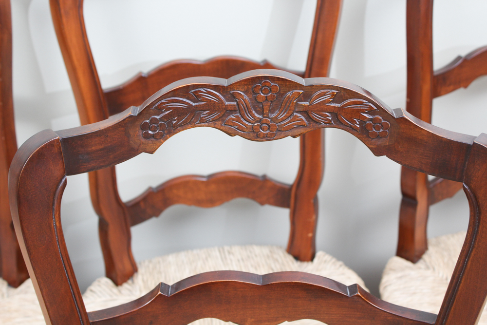Six Cherry Ladder Back Dining Chairs with Rush Seats